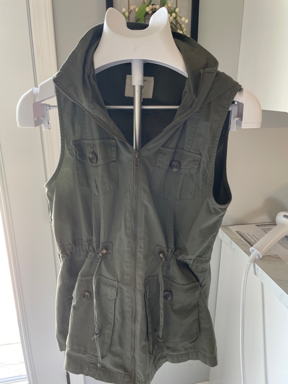 iris Olive Hooded Sleeveless Utility Jacket Vest